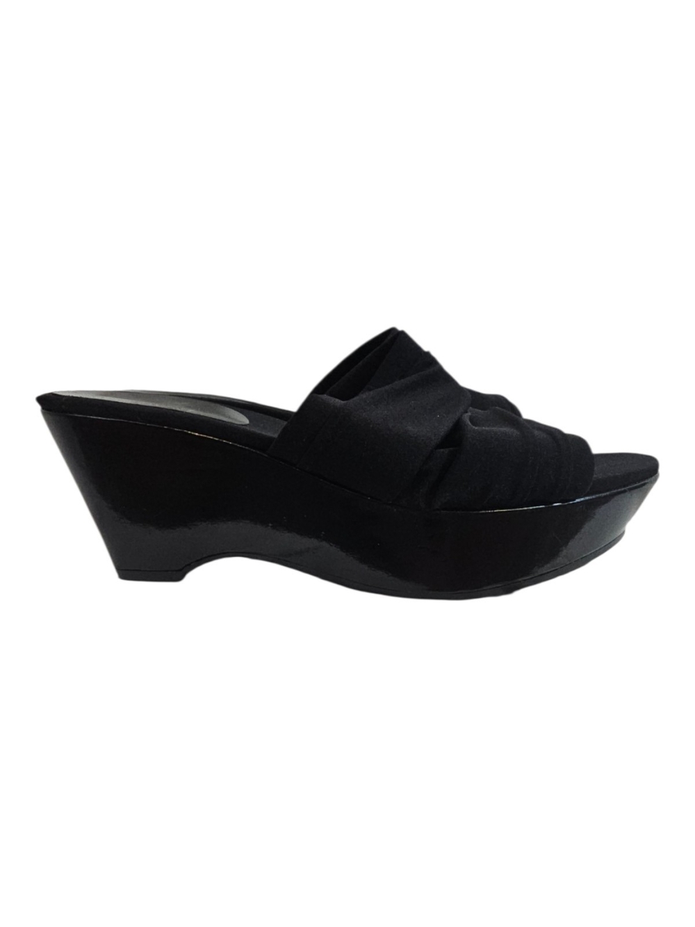 Nine West Women's Size 8 Black Ruched Wedge Platform Slide Sandals